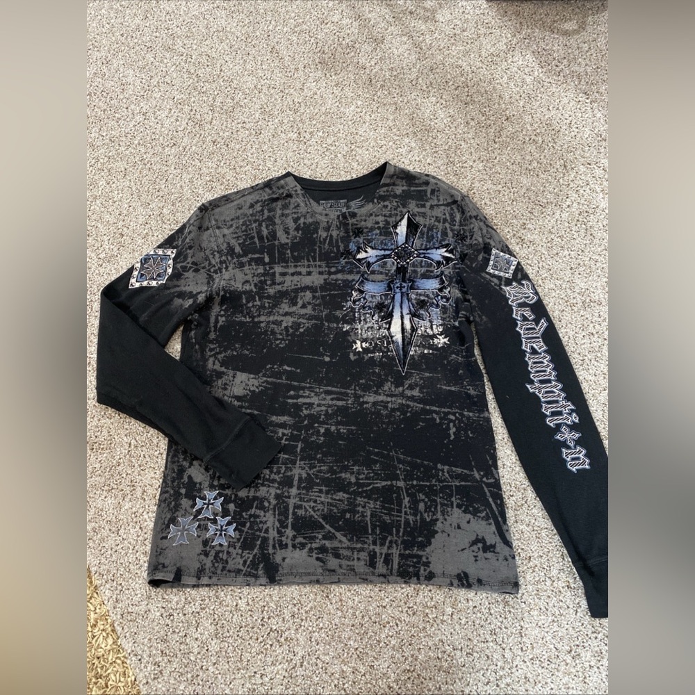 Raw State Redemption Shirt Thermal Y2K Affliction Velvet Goth Biker Wings Sz XXL